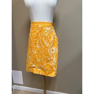 Talbots Women's Yellow Floral Print Button Side A-Line Skirt Size 8
